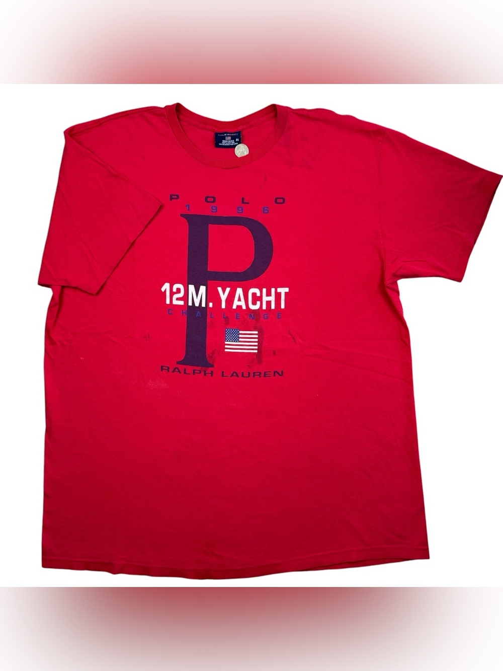 VTG 1996 Polo Sport Ralph Lauren 12M Yacht USA Flag 90s Single Stitch t-shirt XL